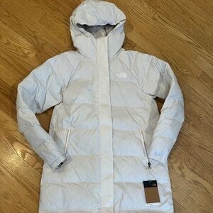 THE NORTH FACE WOMEN'S HYDRENALITE CITY LONG DOWN HOODED PARKA WHITE DUNE MEDIUM